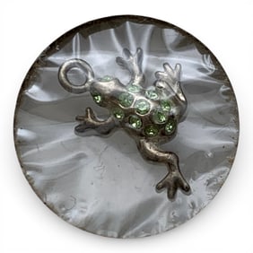 Sterling Frog Charm With Green Stones