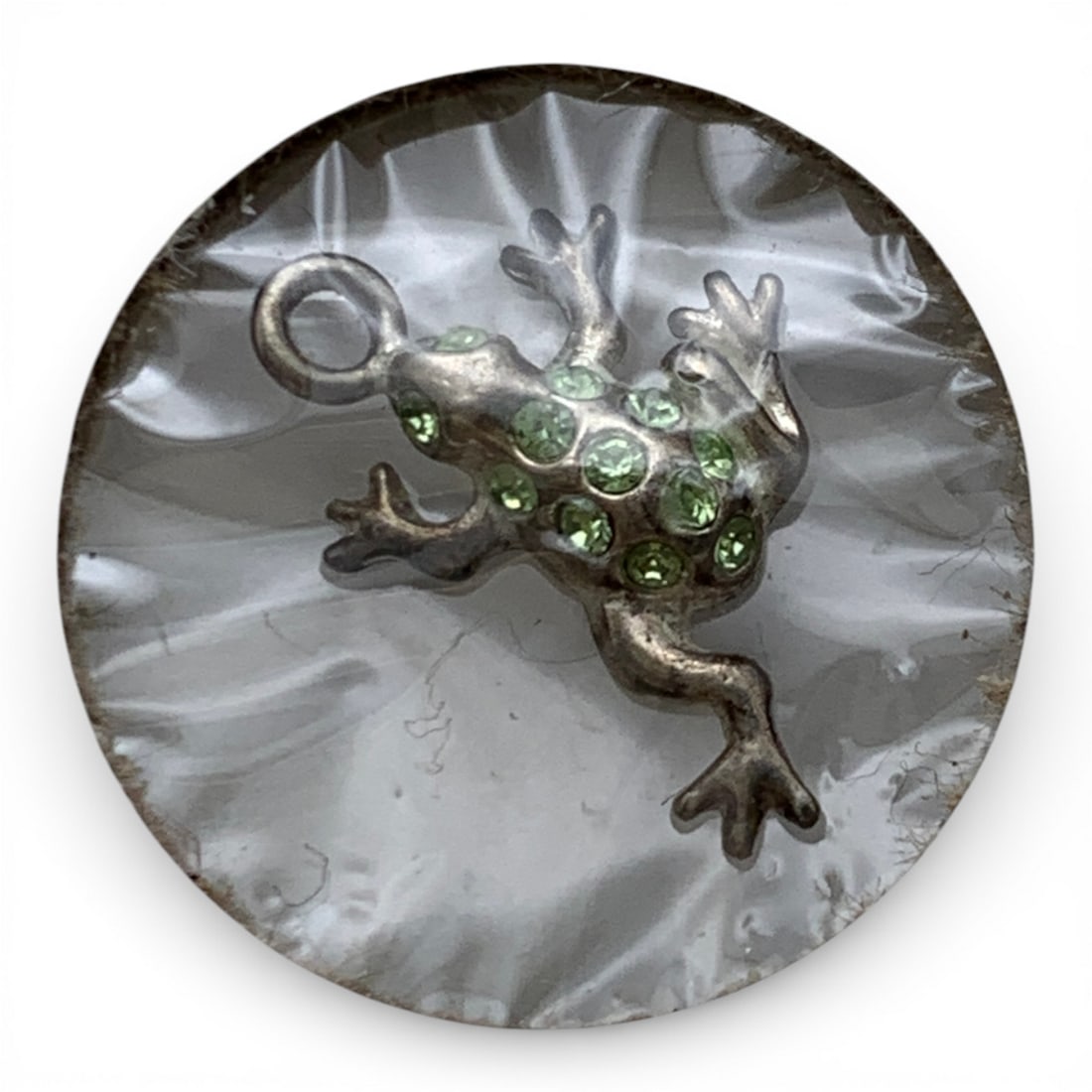 Sterling Frog Charm With Green Stones: Marked 925 - See Photos