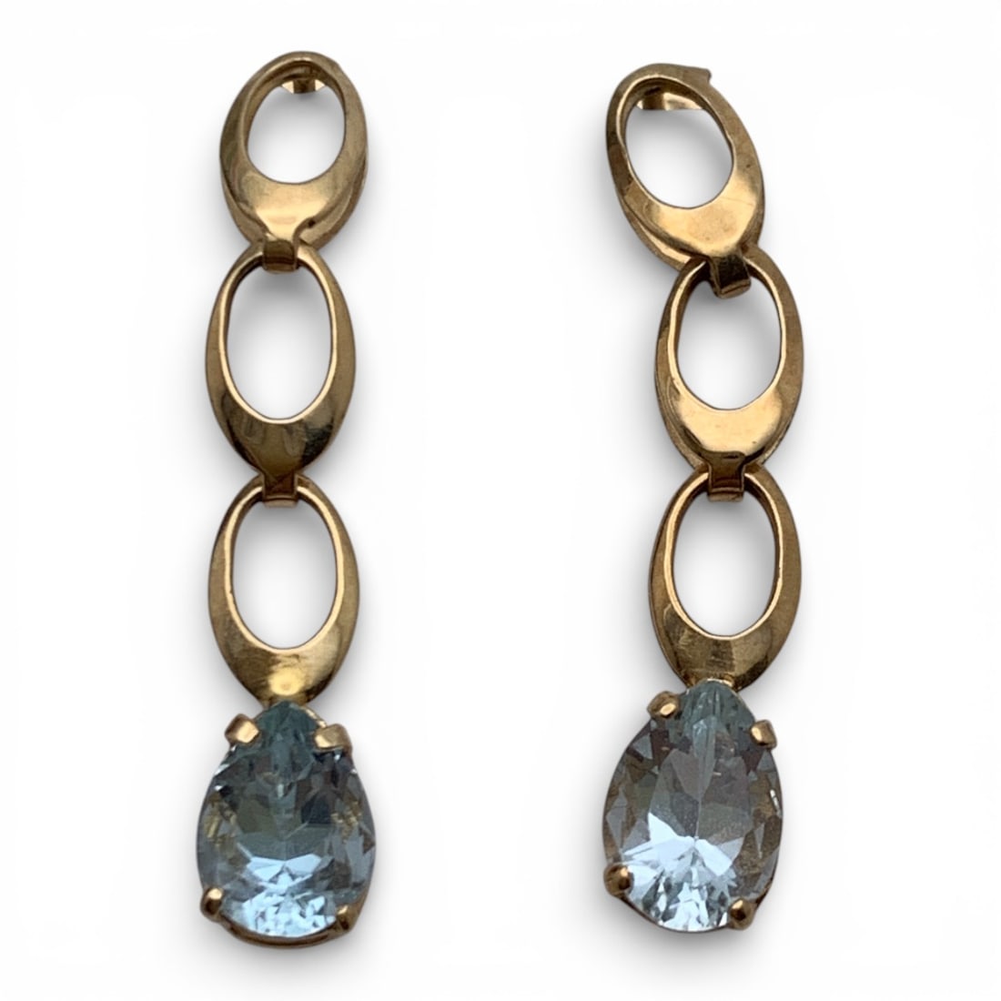 14k Yellow Gold & Aquamarine Earrings: Marked 14k - 1 1/8" Long - 0.9 Dwt Gemstones Tested With Presidium Gem Tester Il - Berners Does Not Guarantee Authenticity Of Gemstones