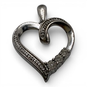 Sterling Silver & Diamond Heart Pendant