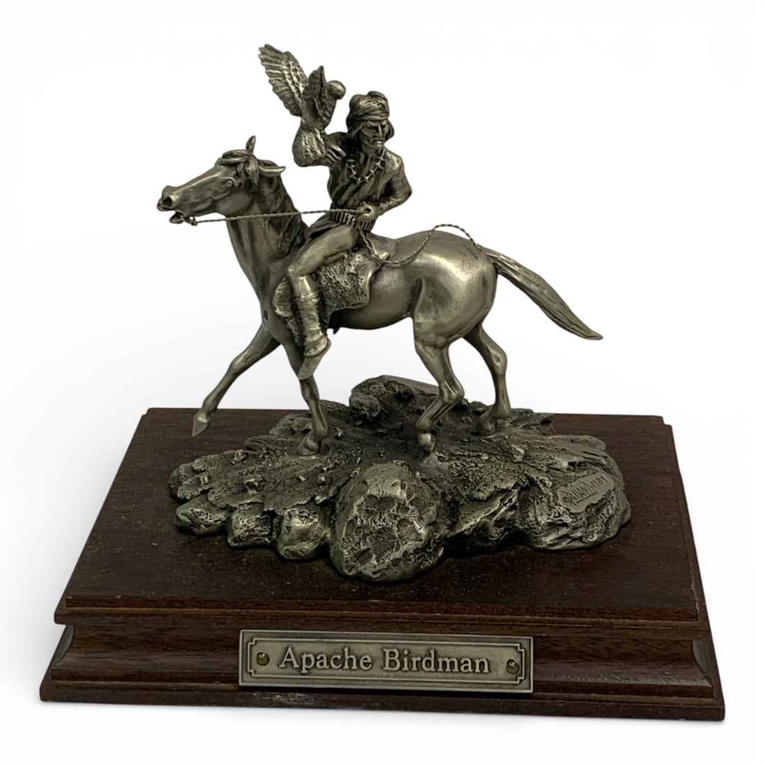 1989 Polland Pewter Sculpture, Apache Birdman: Signed On Edge: 1989 Polland, Apache Birdman, 1556, Fine Pewter Usa6" TallSee Photos
