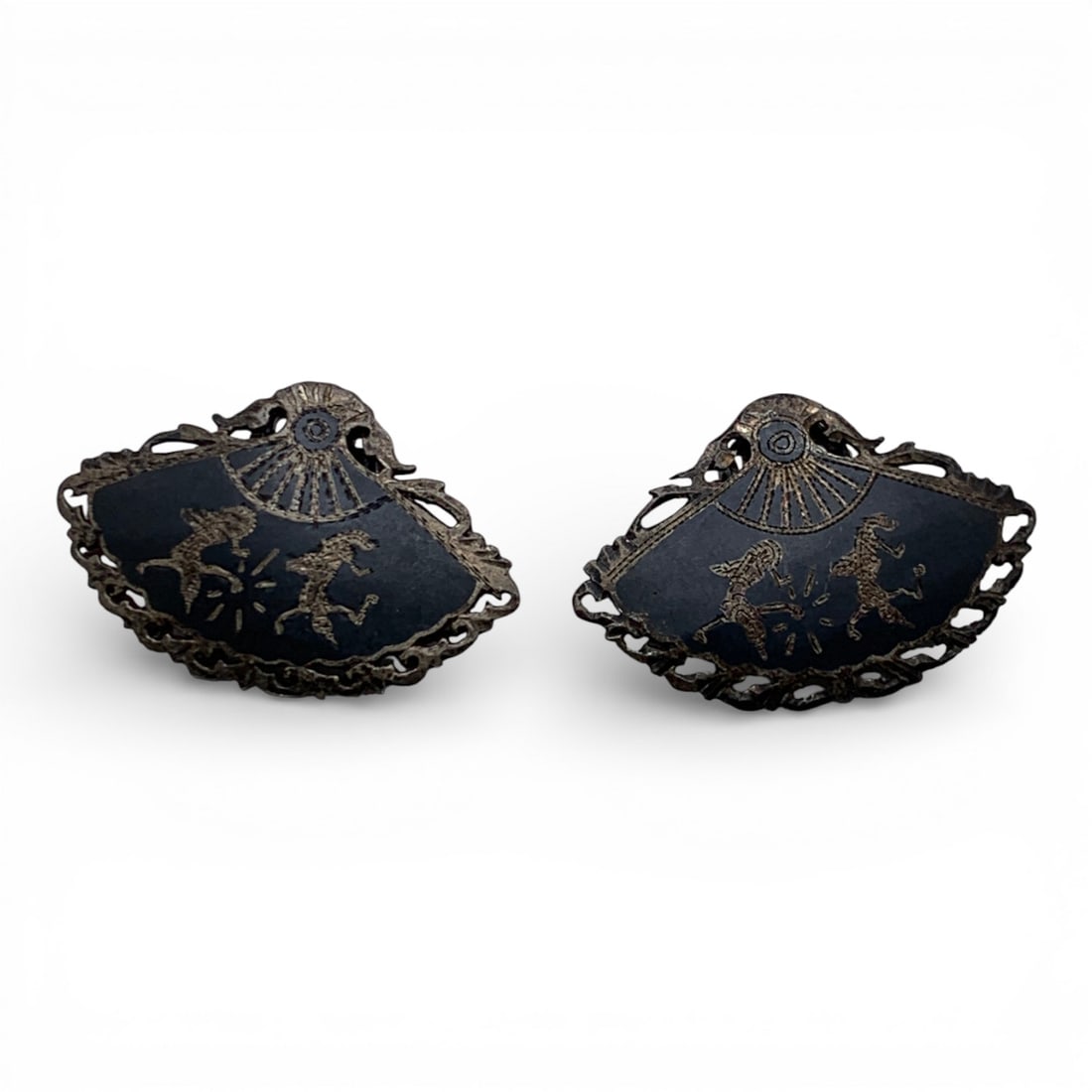 Pair Of Silver Siam Clip Earrings: Marked Silver Siam - 1 3/8" Long - 8.3 Grams