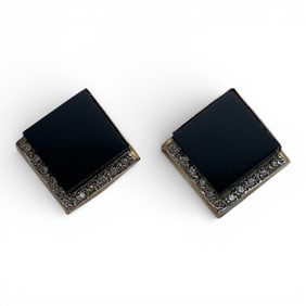 14k Yellow Gold Diamond & Black Stone Earrings