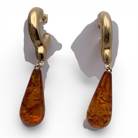 14k Yellow Gold & Amber Earrings