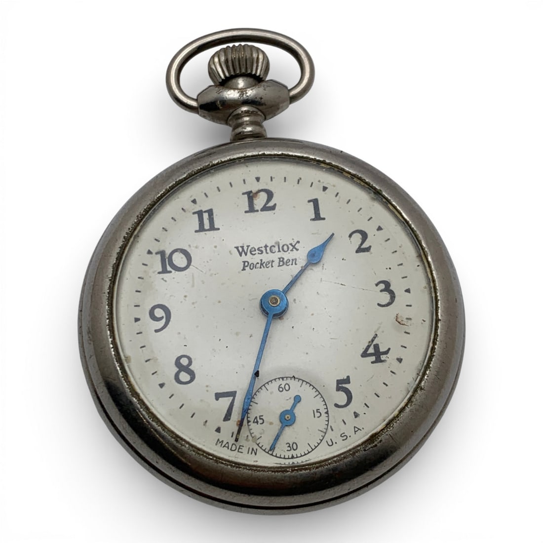 Westclox Silver Tone Pocket Ben Watch: Marked On Face: Westclox Pocket Ben, Made In Usa2 3/4" Long - 70.2 Grams