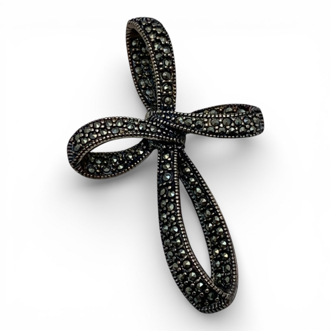 Sterling Silver & Marcasite Cross Pendant: Marked 925 - 1 5/8" Long - 4.3 Grams