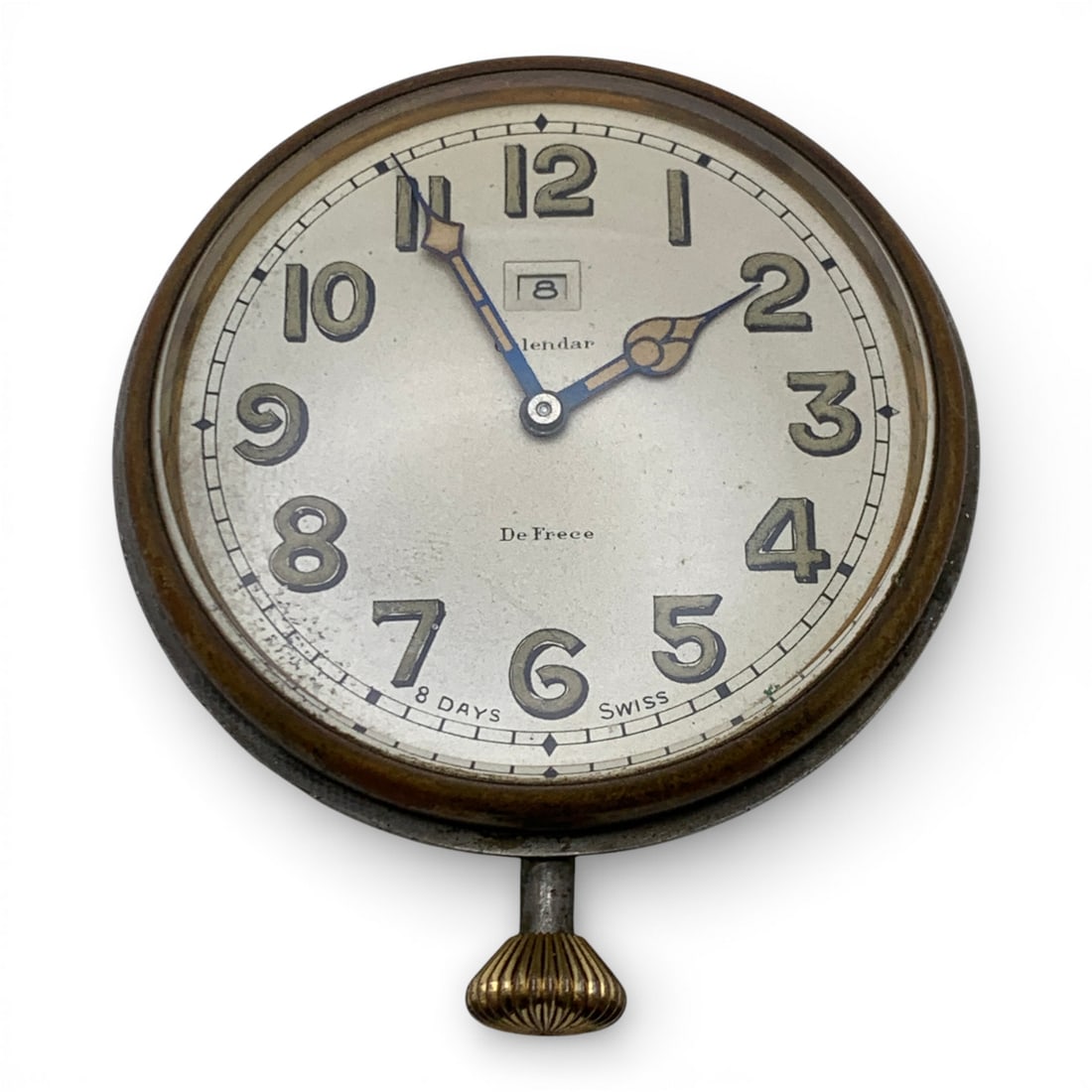 De Frece Swiss 8 Days Pocket Watch: Marked On Face: Calendar, De Frece, 8 Days, SwissMarked On Back Case: De Frece Watch Co, Swiss, 25661Marked On Movement: 32262, De Frece Watch Co, 6 Jewels3" Long - 145.6 Grams Missing Front Crystal