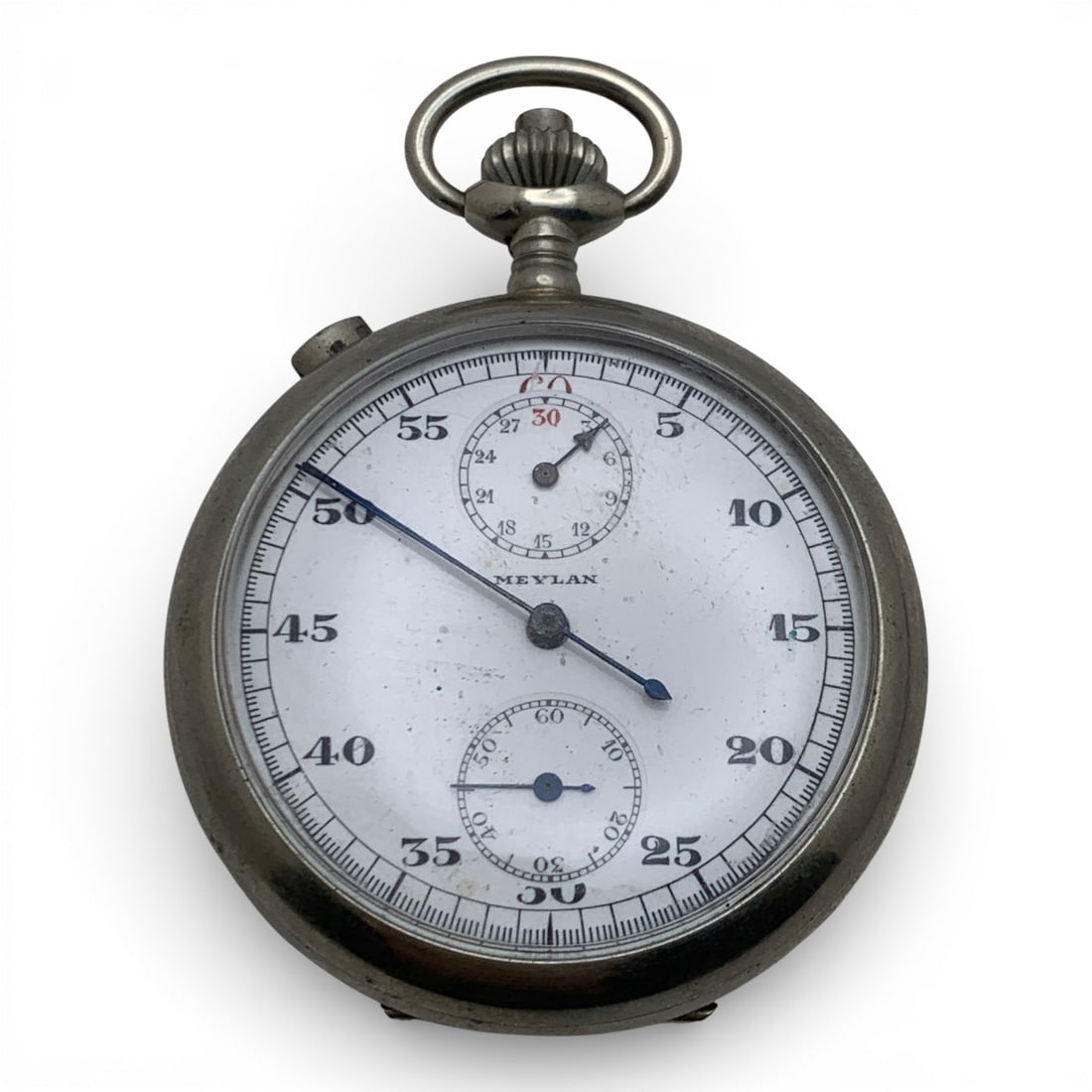 Meylan Swiss Silver Tone Pocket Watch: Marked On Face: Meylan, SwissMarked On Back Case: A.p. & J. E. Meylan, Swiss, 125891Marked On Movement: 9 Jewels, 31392 5/8" Long - 87.9 Grams