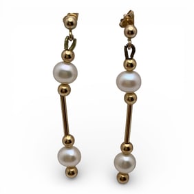 14k Yellow Gold & Pearl Earrings