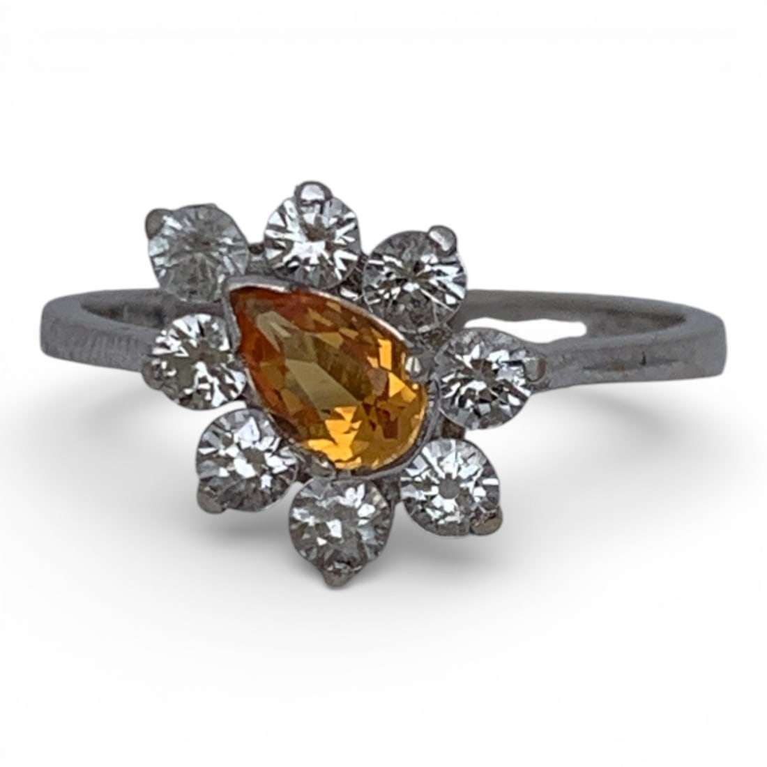 18k White Gold Clear Quartz & Orange Sapphire Ring: Marked 750 - Size 7 - 1.7 Dwt Gemstones Tested With Presidium Gem Tester Il - Berners Does Not Guarantee Authenticity Of Gemstones