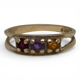 14k Gold Amethyst Garnet & Citrine Ring