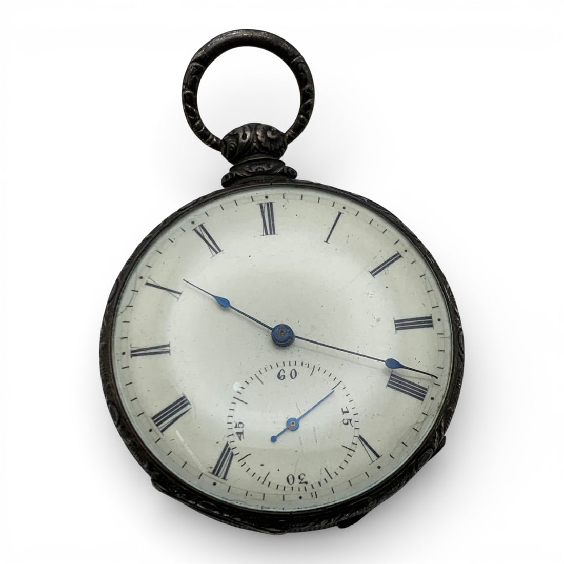 Silver Tone Pocket Watch: Marked On Back Case: 35395, 82022 3/4" Long - 75.1 Grams