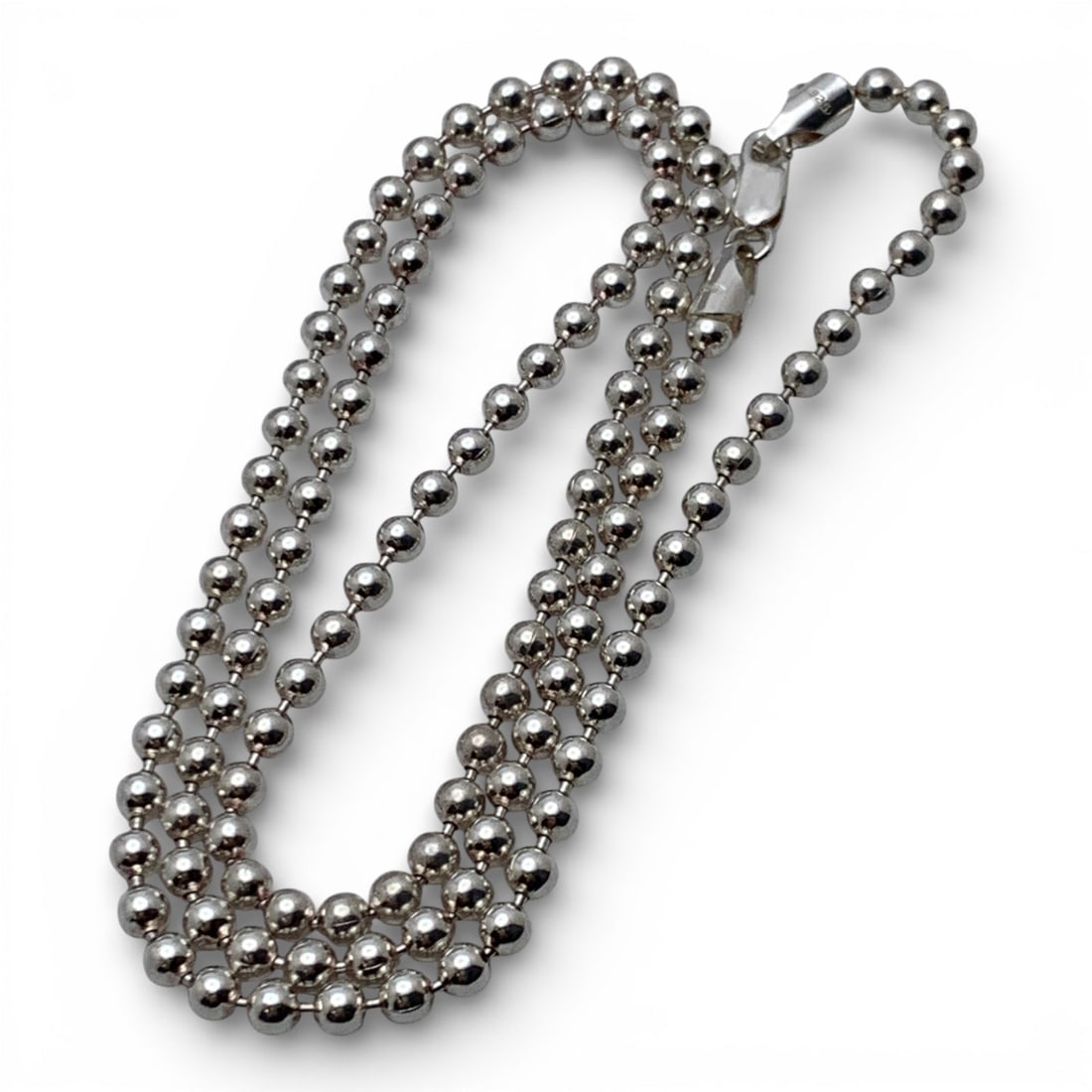 Sterling Silver Beaded Necklace: Marked 925 - 24 3/4" Long - 28.0 Grams