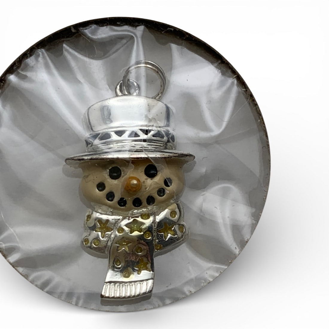 Sterling Silver Enameled Snowman Charm: Marked 925 - See Photos