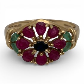 14k Gold Sapphire Ruby & Emerald Ring