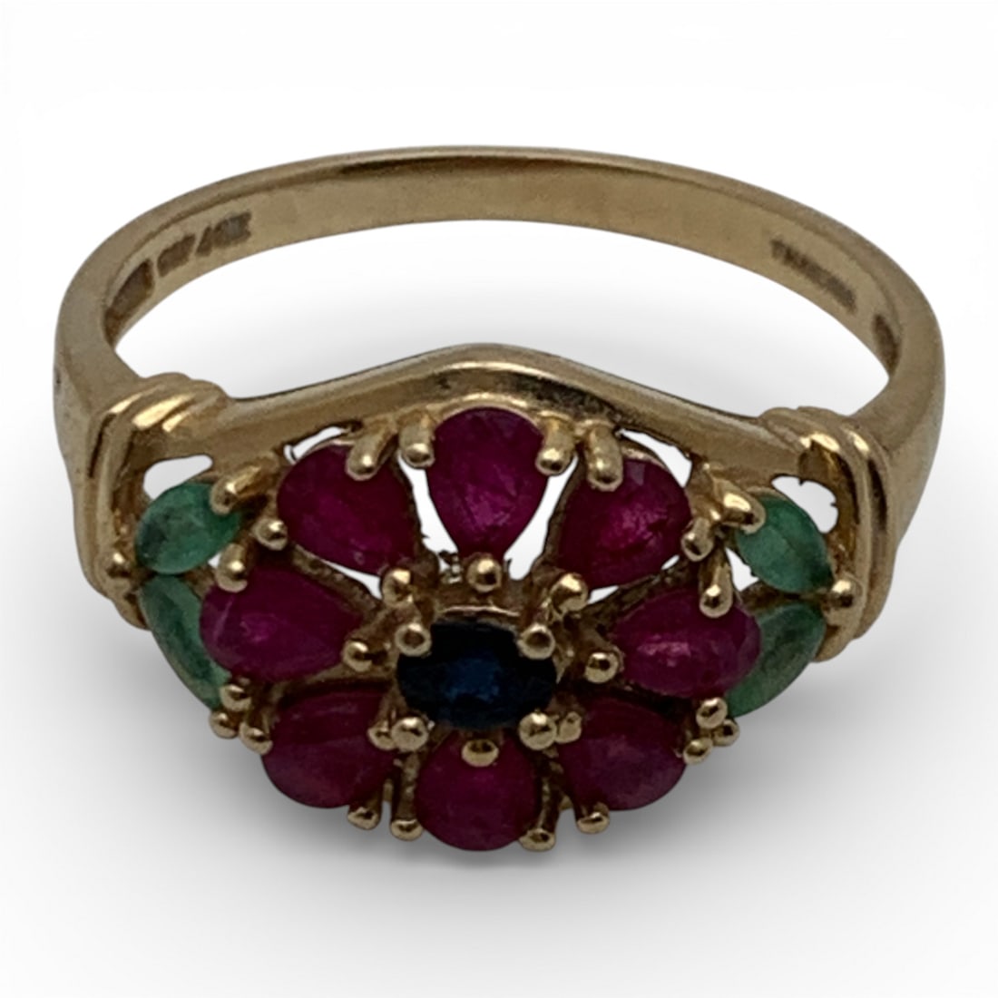 14k Gold Sapphire Ruby & Emerald Ring - 8