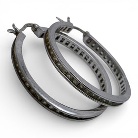 Sterling & Clear Stone Hoop Earrings