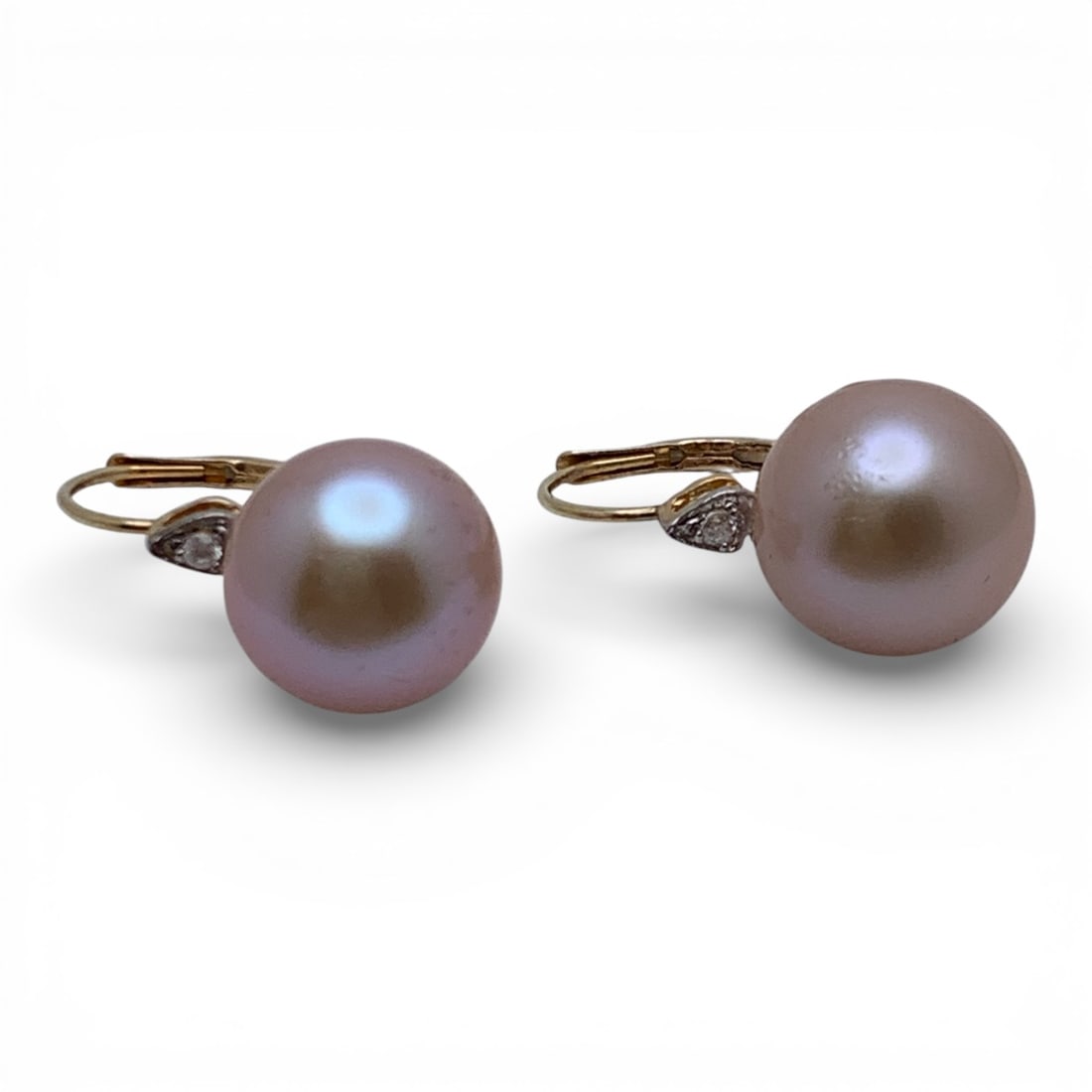 Pair Of 14k Yellow Gold Diamond & Pearl Earrings: Marked 14k - 5/8" Long - 2.6 Dwt Gemstones Tested With Presidium Gem Tester Il - Berners Does Not Guarantee Authenticity Of Gemstones