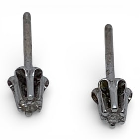 Pair Of 14k White Gold & Diamond Earrings