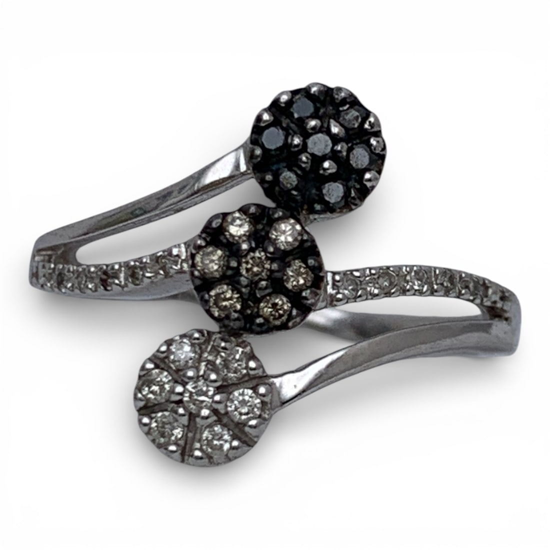 14k Gold Ring W White Black & Champagne Diamonds: Marked 14k - Size 8.25 - 2.2 Dwt Gemstones Tested With Presidium Gem Tester Il - Berners Does Not Guarantee Authenticity Of Gemstones