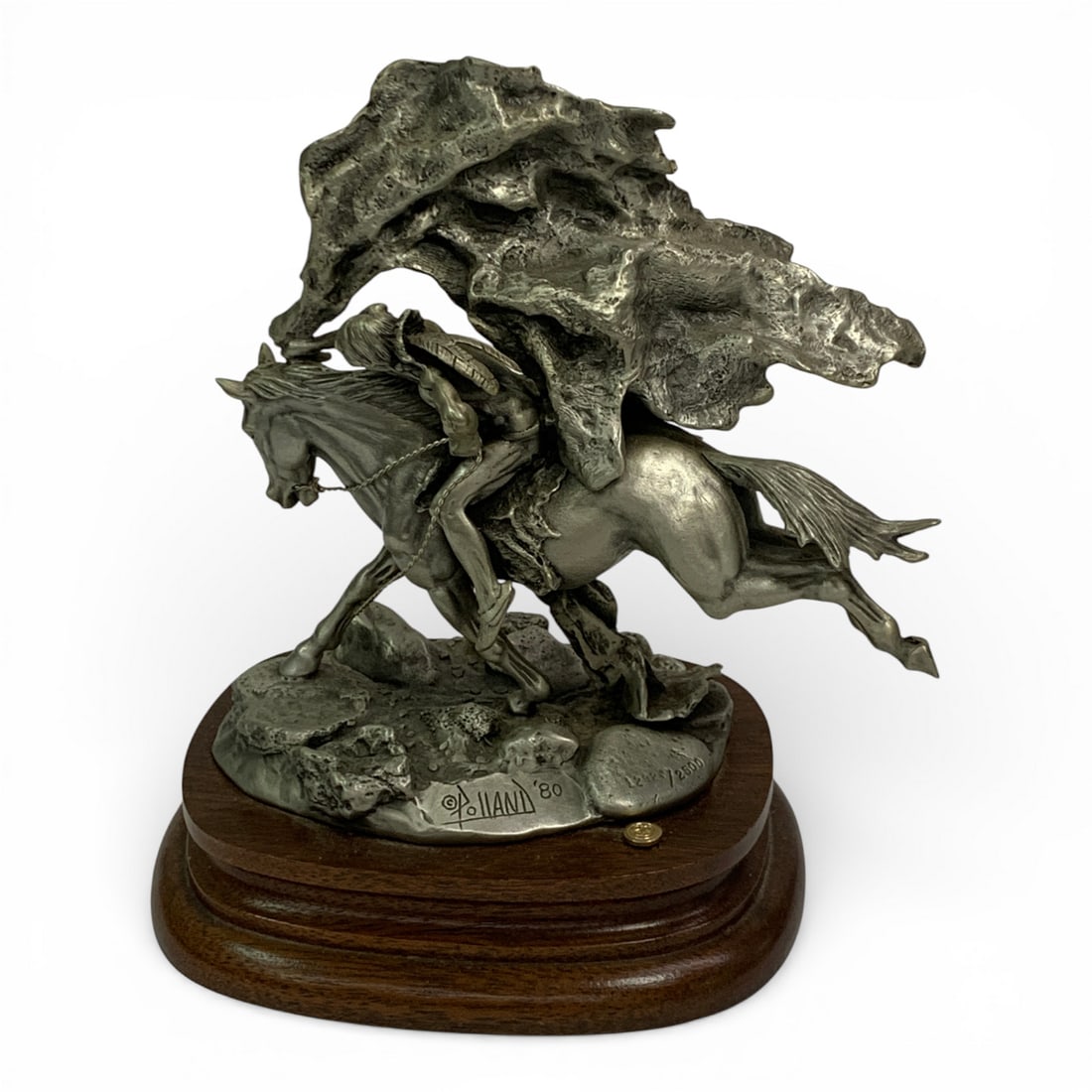 1980 Polland Fine Pewter Sculpture: Signed On Edge: 1980 Polland, 1292/2500Marked On Bottom: Chilmark, Fine Pewter, Buffalo Robe 6" TallSee Photos