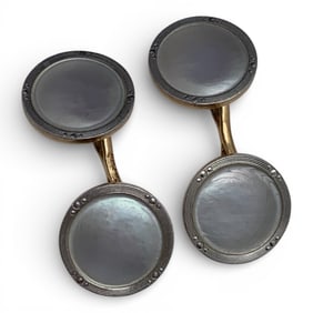 Pair Of 14k White & Yellow Gold Cuff Links W/ Mop