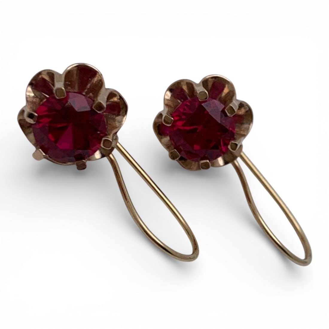 14k Yellow Gold & Ruby Earrings - 3