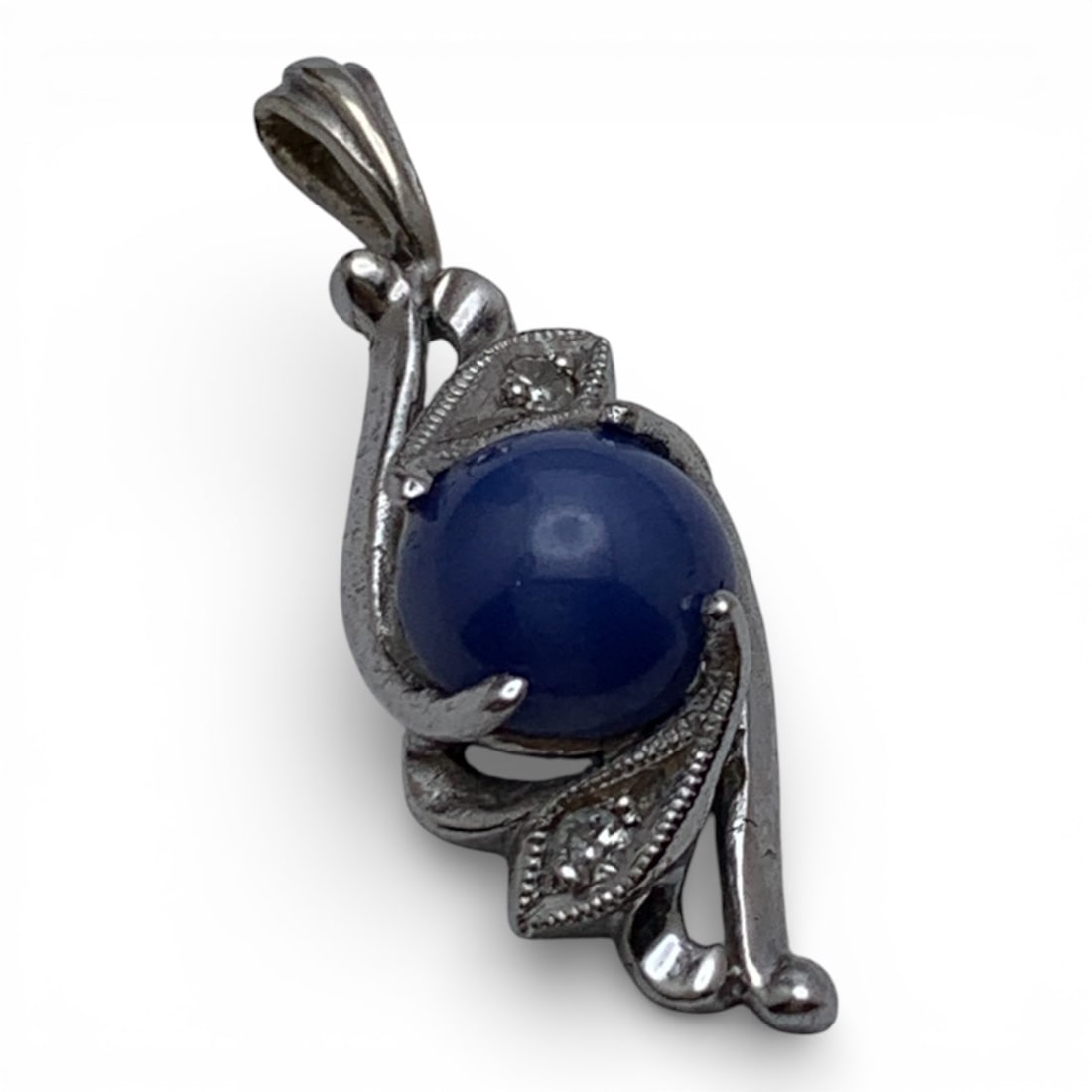 14k White Gold Diamond & Star Sapphire Pendant: Tests 14k - 7/8" Long - 0.9 Dwt Gemstones Tested With Presidium Gem Tester Il - Berners Does Not Guarantee Authenticity Of Gemstones