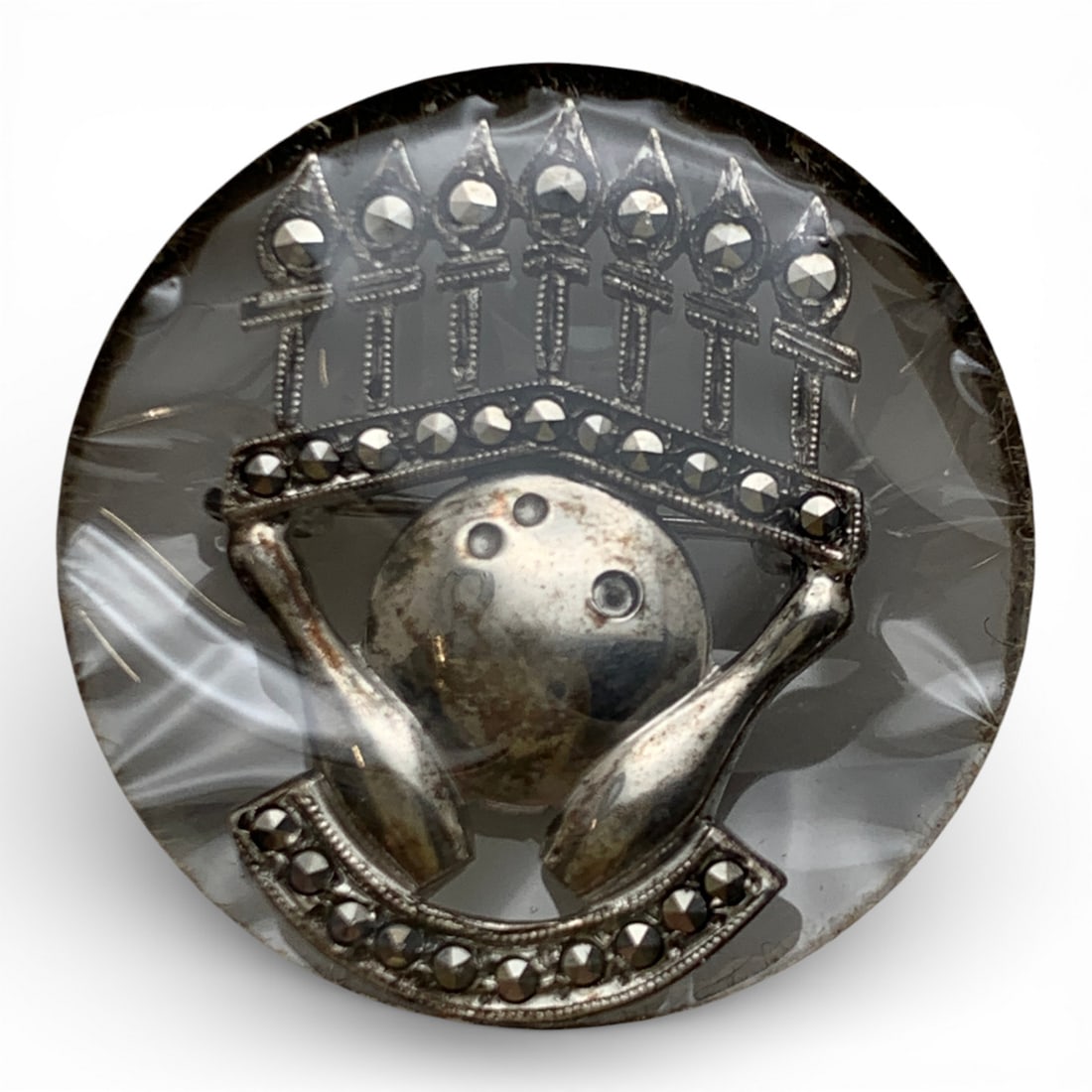 Sterling & Marcasite Bowling Charm: Marked Sterling - See Photos