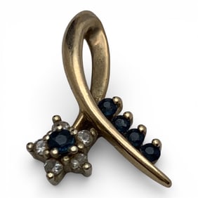 14k Yellow Gold Diamond & Sapphire Pendant