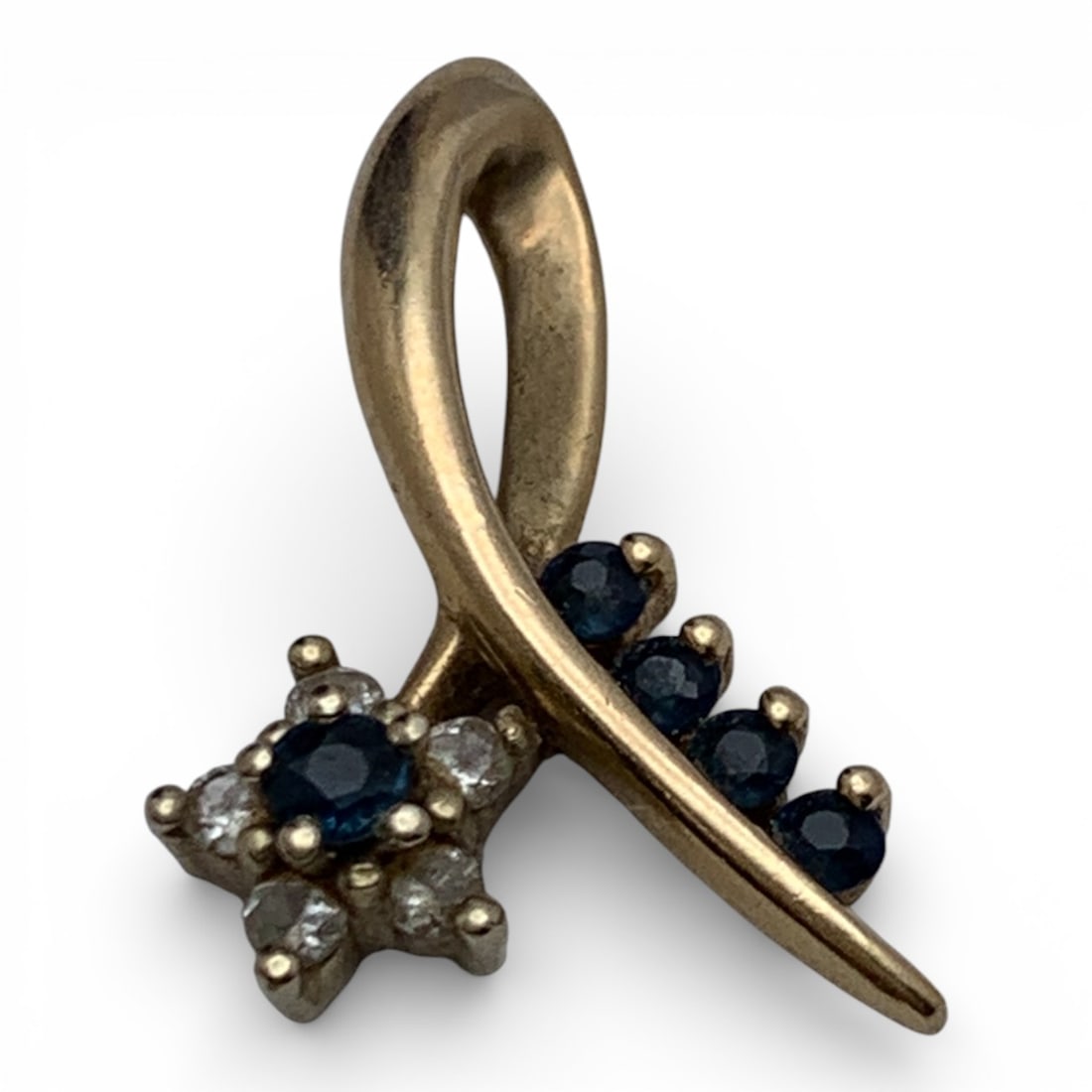 14k Yellow Gold Diamond & Sapphire Pendant: Tests 14k - 3/4" Long - 1.1 Dwt Gemstones Tested With Presidium Gem Tester Il - Berners Does Not Guarantee Authenticity Of Gemstones