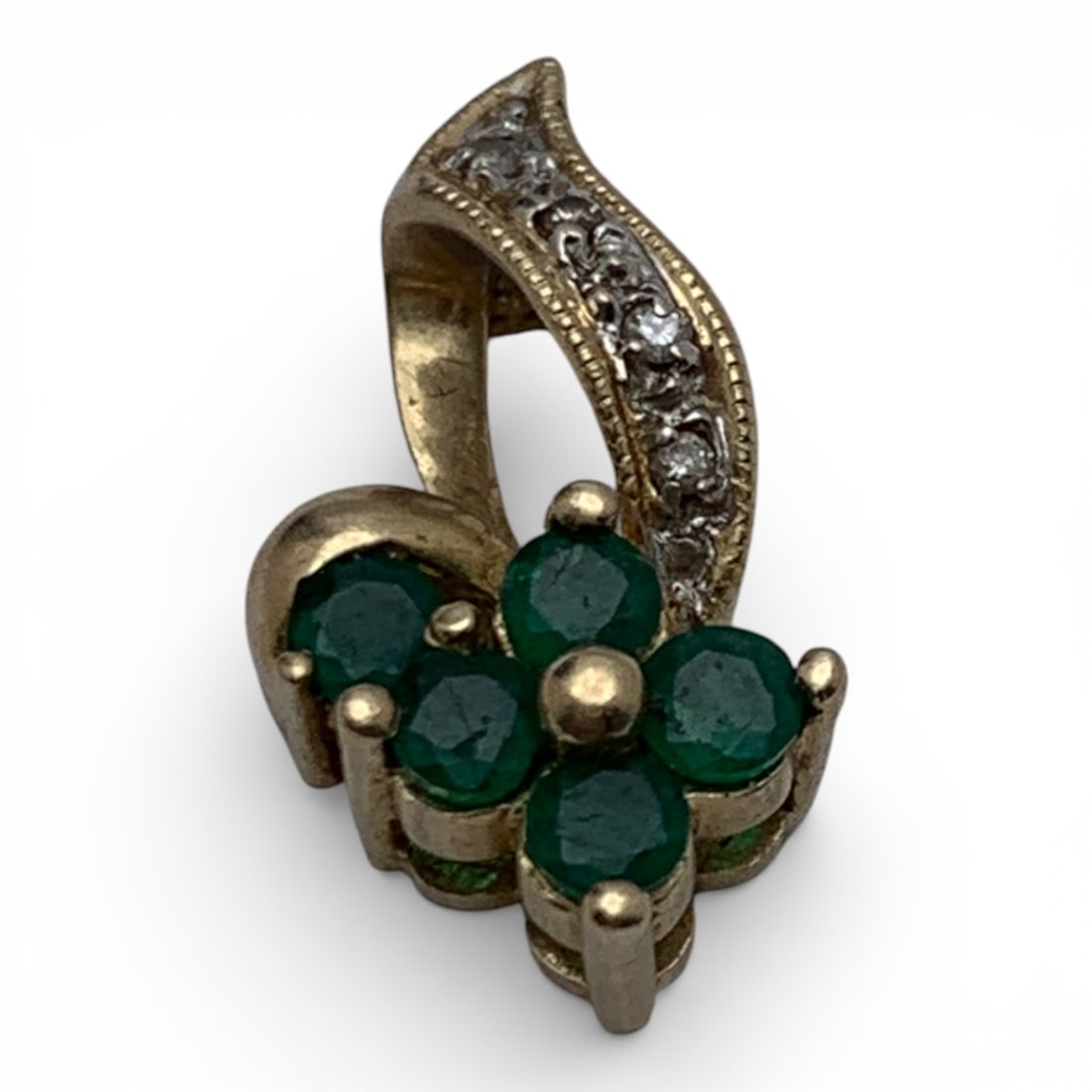 14k Yellow Gold Emerald Champagne Diamond Pendant: Marked 14k - 3/4" Long - 1.1 Dwt Gemstones Tested With Presidium Gem Tester Il - Berners Does Not Guarantee Authenticity Of Gemstones