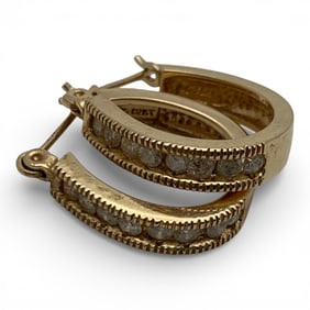 Pair Of 14k Yellow Gold & Diamond Earrings