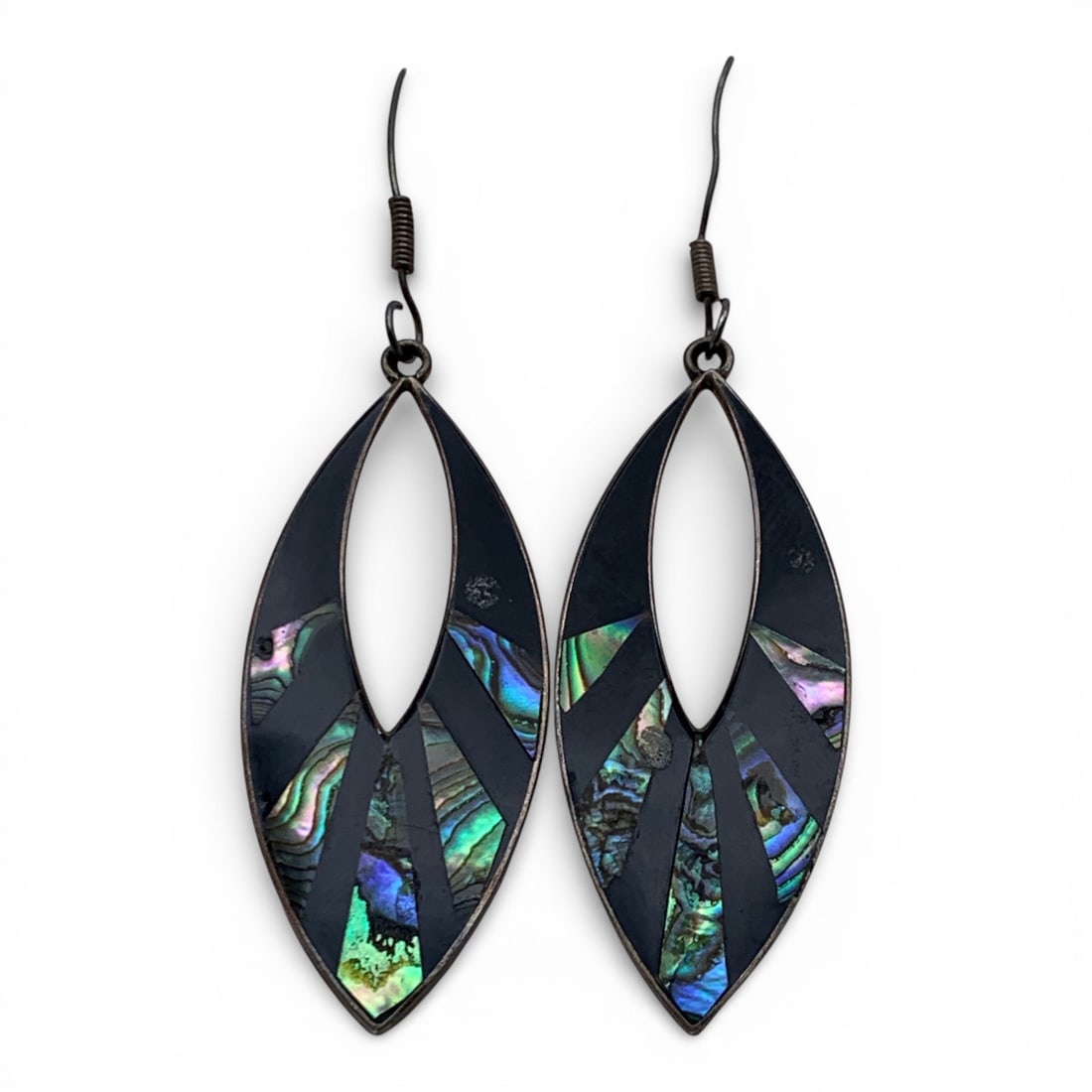 Mexico Sterling Silver & Abalone Earrings: Marked 925 - 2 7/8" Long - 7.3 Grams