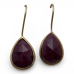 Pair Of 14k Yellow Gold & Ruby Earrings