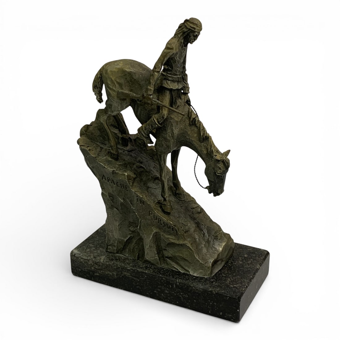 1971 Philip Kraczkowski Wrcester Pewter Sculpture: Signed On Edge: 1971 Philip Kraczkowski, Worcester Pewter, Apache In Pursuit7 1/4" TallSee Photos