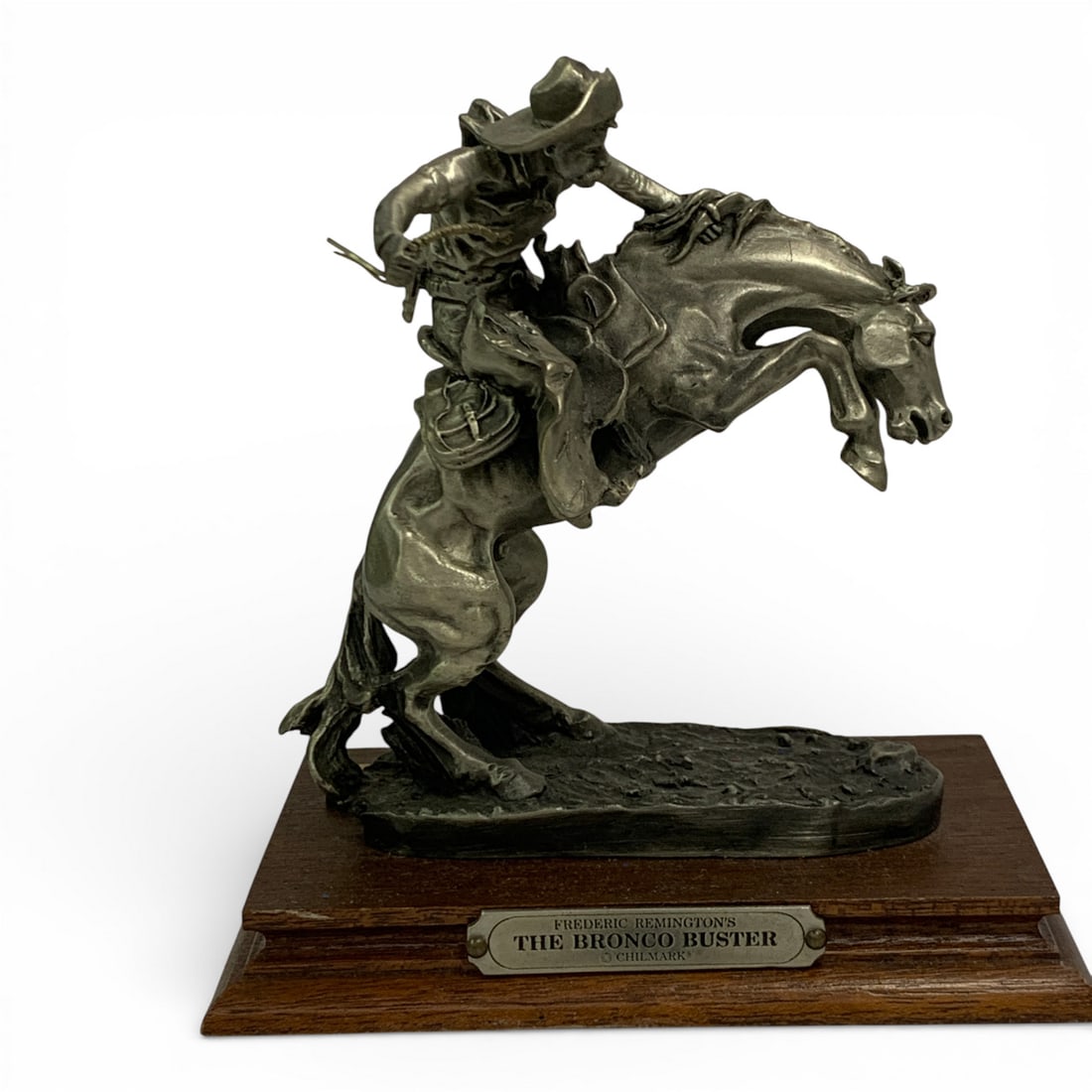 1987 Style Of Frederic Remington Pewter Sculpture: Signed On Edge: Frederic Remington's The Bronco Buster, Chilmark, 39/2500Marked On Bottom: Inspired By Frederic Remington, Fine Pewter Usa5 1/4" TallSee Photos