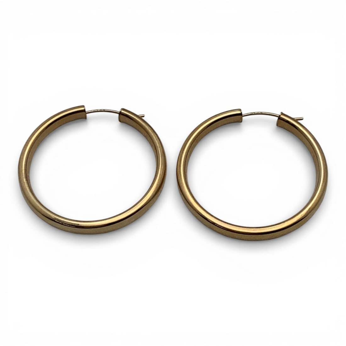 14k Yellow Gold Hoop Earrings: Marked 14k - 1 1/4" Long - 1.4 Dwt Gemstones Tested With Presidium Gem Tester Il - Berners Does Not Guarantee Authenticity Of Gemstones