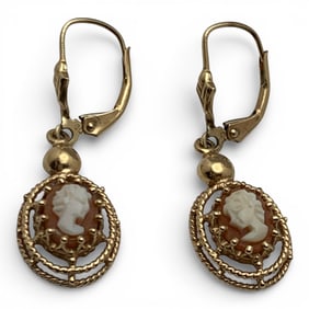 Pair Of 14k Yellow Gold Cameo Earrings