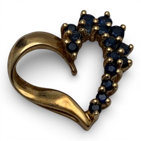 14k Yellow Gold & Sapphire Heart Pendant