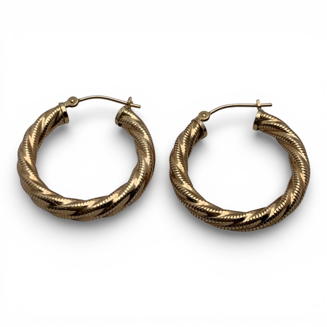 14k Yellow Gold Hoop Earrings: Marked 14k - 1" Long - 1.3 Dwt Gemstones Tested With Presidium Gem Tester Il - Berners Does Not Guarantee Authenticity Of Gemstones