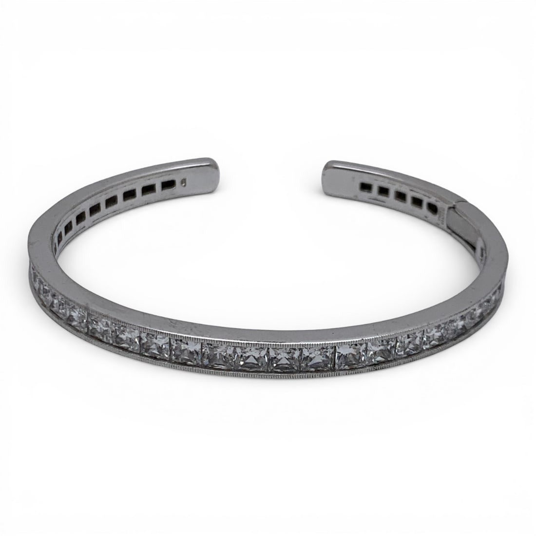 Sterling Silver & Cubic Zirconia Cuff Bracelet: Marked 925 Cz - 2 1/4" Inside Width - 19.5 Grams