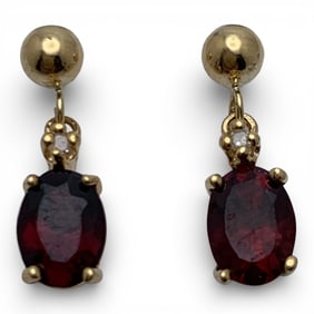 Pair Of 14k Yellow Gold & Garnet Earrings