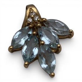 14k Yellow Gold Diamond & Aquamarine Pendant