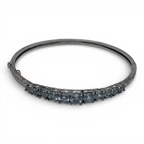 Sterling Silver & Blue Stone Hinge Bracelet