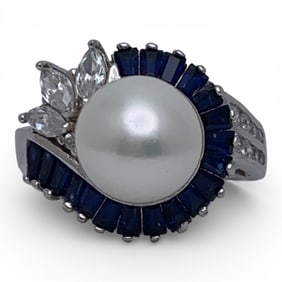 J. Esposito Sterling Pearl & Cubic Zirconia Ring