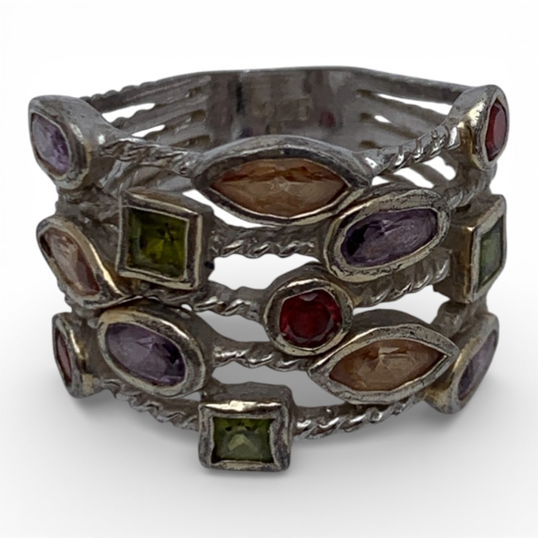 Sterling Silver Ring With Colored Stones - 12