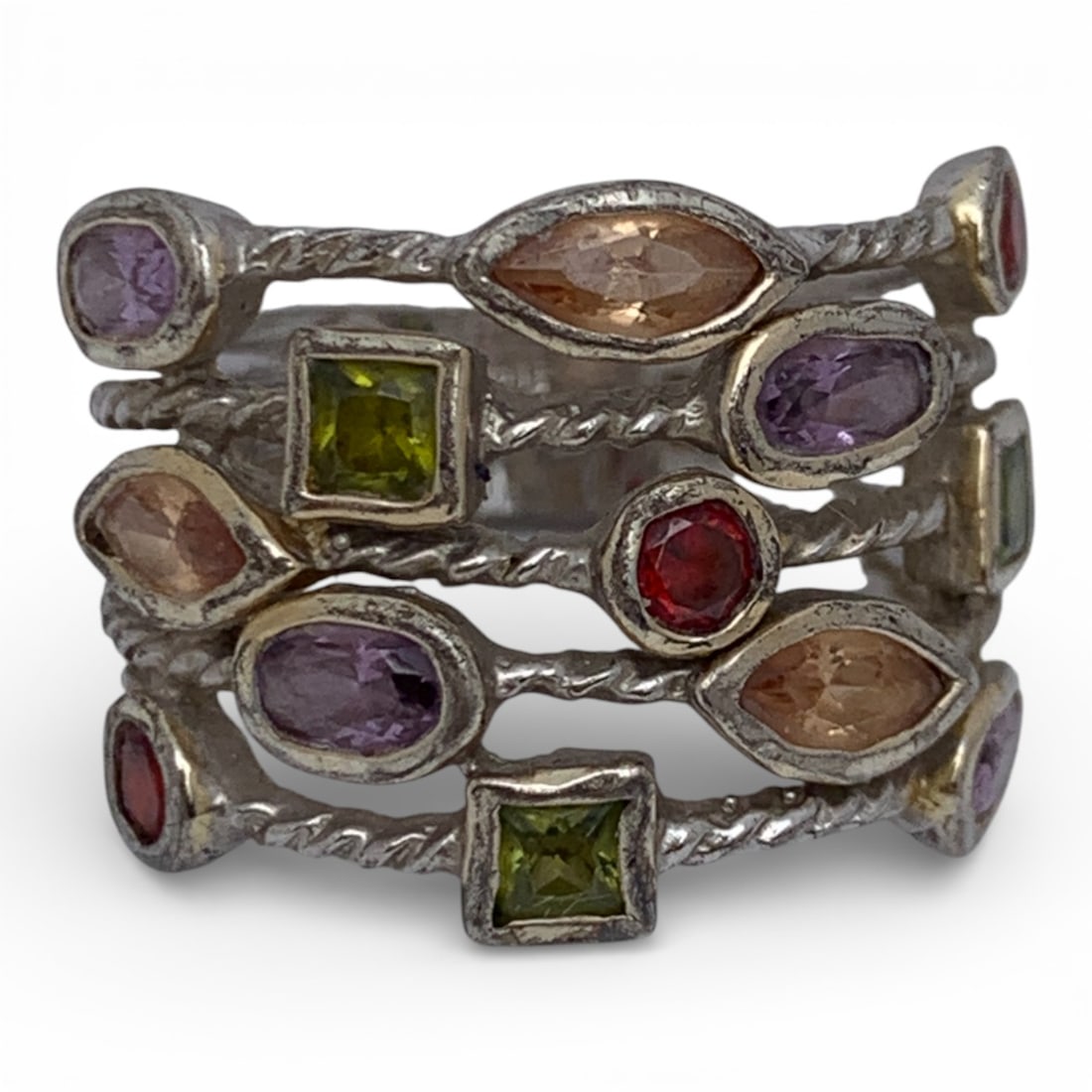 Sterling Silver Ring With Colored Stones - 9