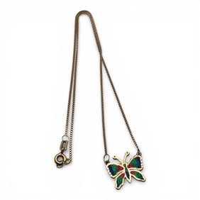 14k Yellow Gold Enameled Butterfly Necklace