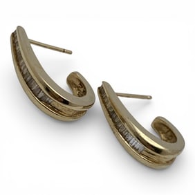 Pair Of 14k Yellow Gold & Diamond Earrings